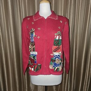 Star Blue Original Studio Festive Red Women's Cardigan Sweater Size Medium